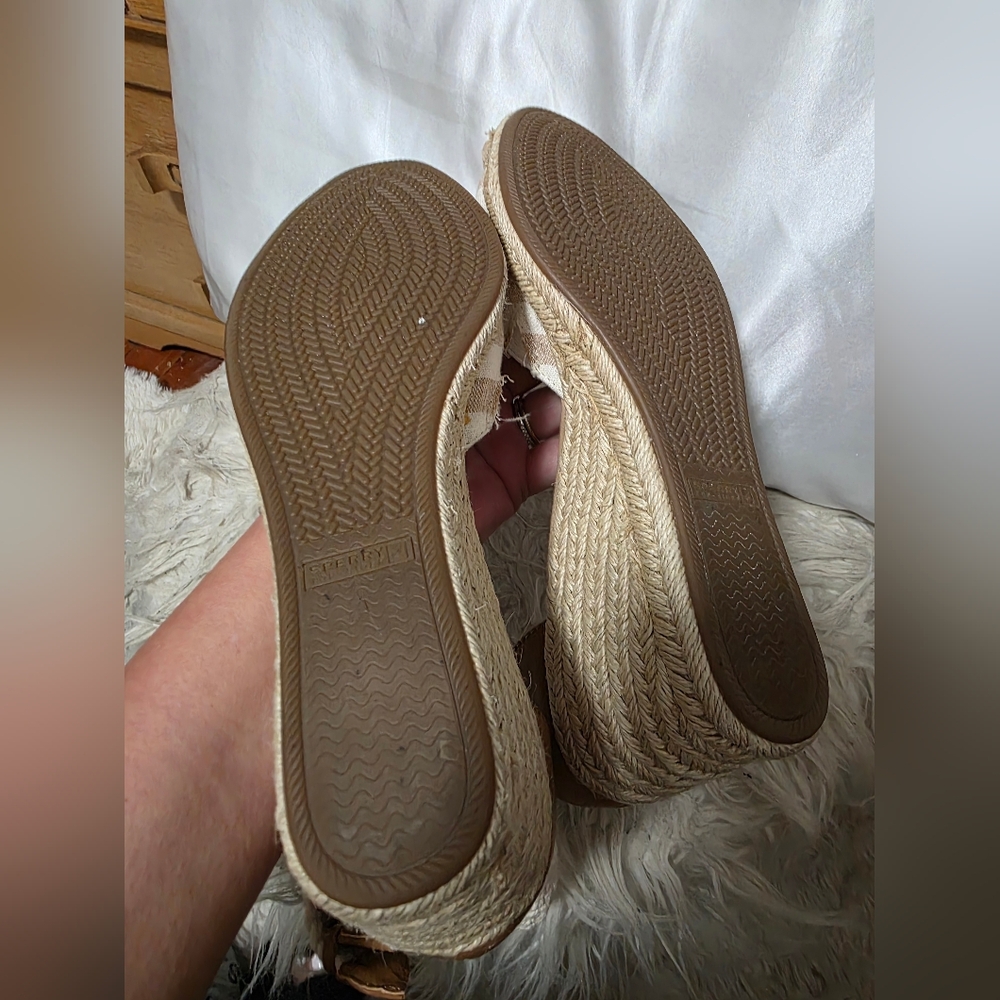 Sperry / Tan and Cream Valencia Espadrille Wedges - Picture 5 of 7